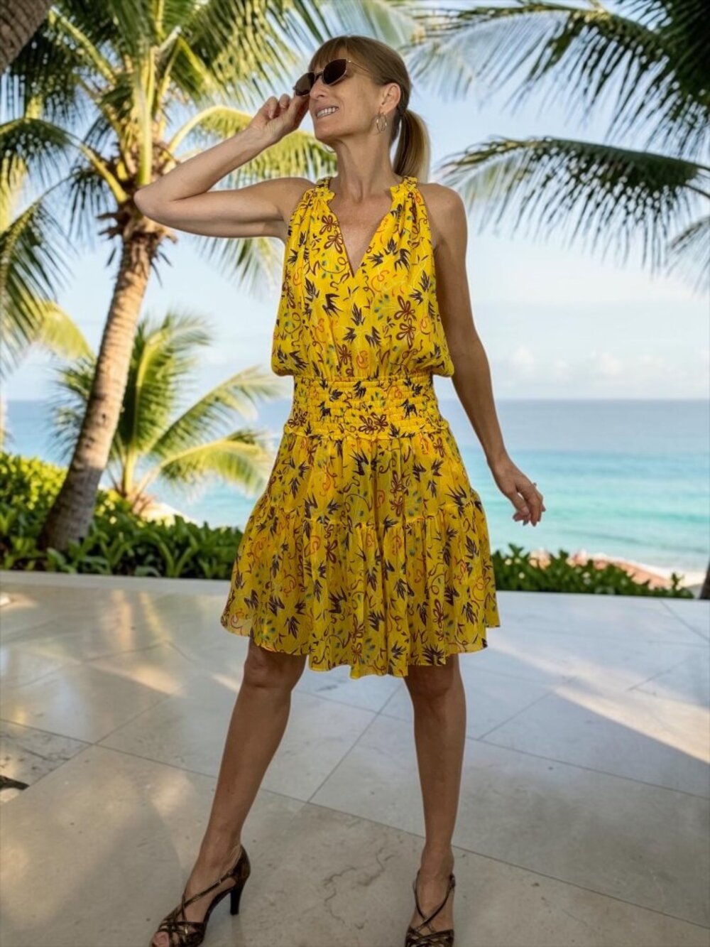 A.L.C. Courtney Silk Mini Dress 6 Sole Multi Yellow Floral